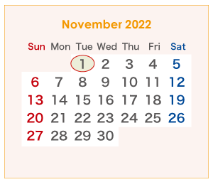 2022年のオーストラリアのカレンダー 11月