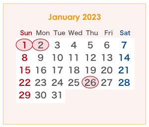 2023年のオーストラリアのカレンダー 1月