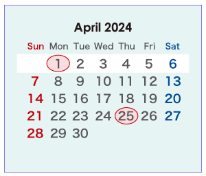 2024年のオーストラリアのカレンダー 4月