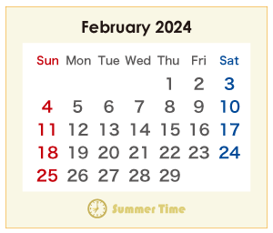 2024年のオーストラリアのカレンダー 2月