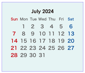 2024年のオーストラリアのカレンダー 7月