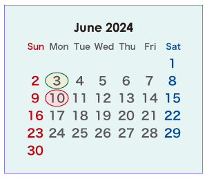 2024年のオーストラリアのカレンダー 6月
