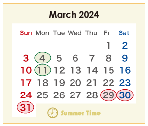 2024年のオーストラリアのカレンダー 3月