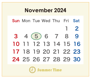 2024年のオーストラリアのカレンダー 11月