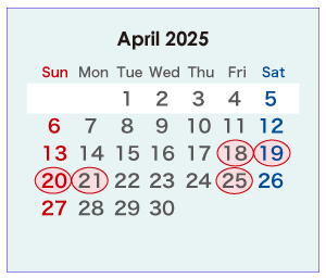 2025年のオーストラリアのカレンダー 4月