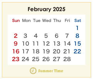 2025年のオーストラリアのカレンダー 2月