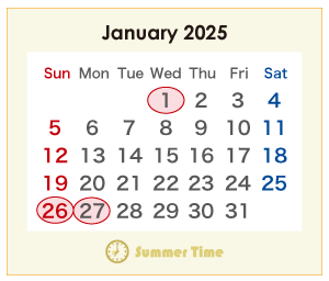 2025年のオーストラリアのカレンダー 1月