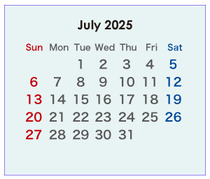 2025年のオーストラリアのカレンダー 7月