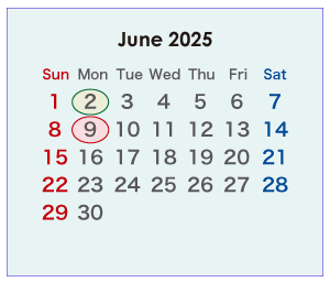 2025年のオーストラリアのカレンダー 6月