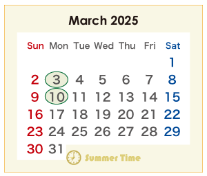2025年のオーストラリアのカレンダー 3月