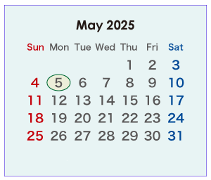 2025年のオーストラリアのカレンダー 5月