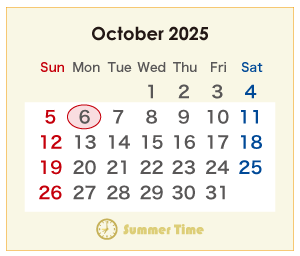 2025年のオーストラリアのカレンダー 10月