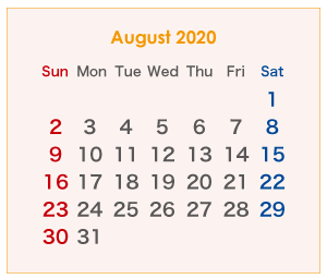 2020年のオーストラリアのカレンダー 8月