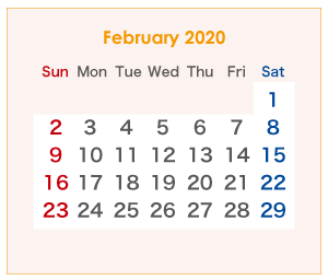 2020年のオーストラリアのカレンダー 2月