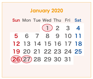 2020年のオーストラリアのカレンダー 1月