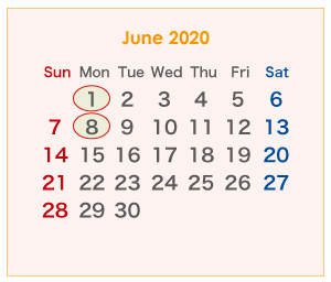 2020年のオーストラリアのカレンダー 6月