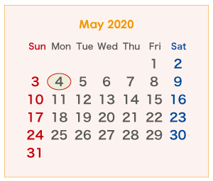 2020年のオーストラリアのカレンダー 5月
