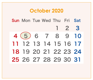 2020年のオーストラリアのカレンダー 10月