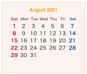 2021年のオーストラリアのカレンダー 8月