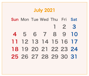 2021年のオーストラリアのカレンダー 7月