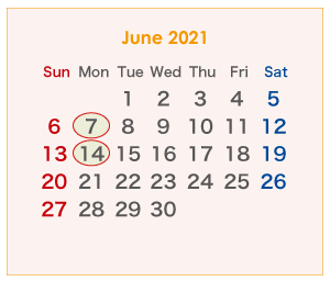2021年のオーストラリアのカレンダー 6月