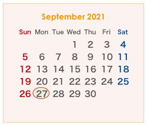 2021年のオーストラリアのカレンダー 9月