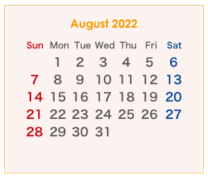 2022年のオーストラリアのカレンダー 8月