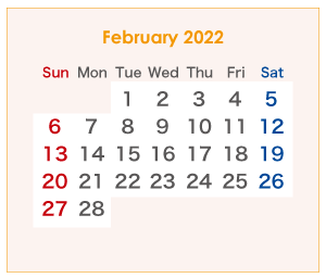 2022年のオーストラリアのカレンダー 2月