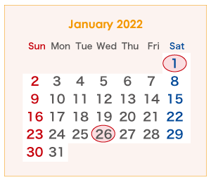 2022年のオーストラリアのカレンダー 1月