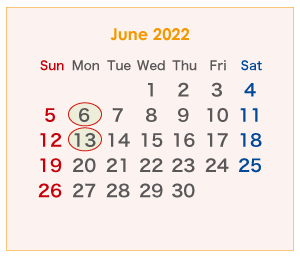 2022年のオーストラリアのカレンダー 6月