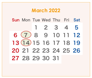 2022年のオーストラリアのカレンダー 3月