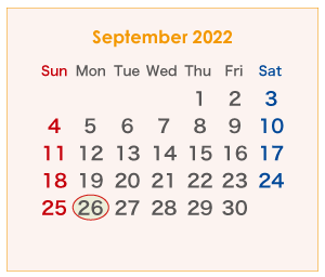 2022年のオーストラリアのカレンダー 9月