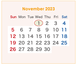 2023年のオーストラリアのカレンダー 11月