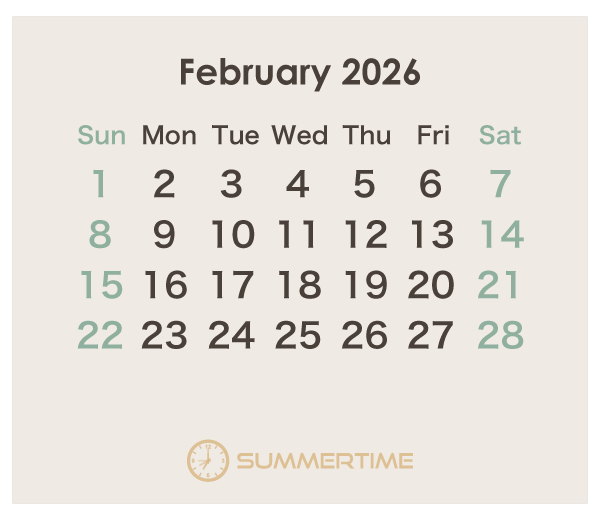 2026年のオーストラリアのカレンダー 2月