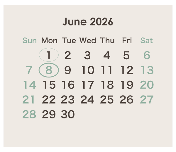 2026年のオーストラリアのカレンダー 6月