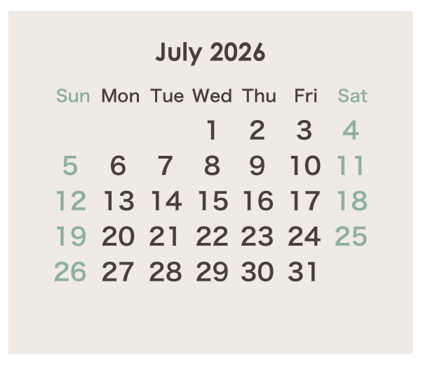 2026年のオーストラリアのカレンダー 7月