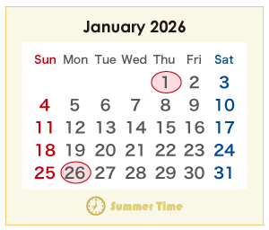 2026年のオーストラリアのカレンダー 1月