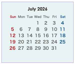 2026年のオーストラリアのカレンダー 7月