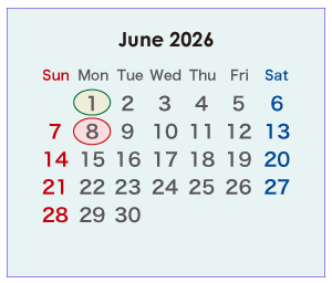 2026年のオーストラリアのカレンダー 6月