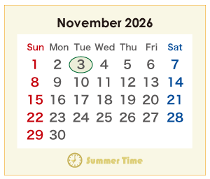 2026年のオーストラリアのカレンダー 11月