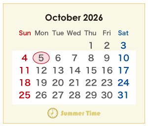 2026年のオーストラリアのカレンダー 10月