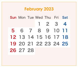2023年のオーストラリアのカレンダー 2月