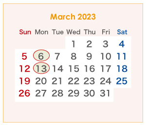 2023年のオーストラリアのカレンダー 3月