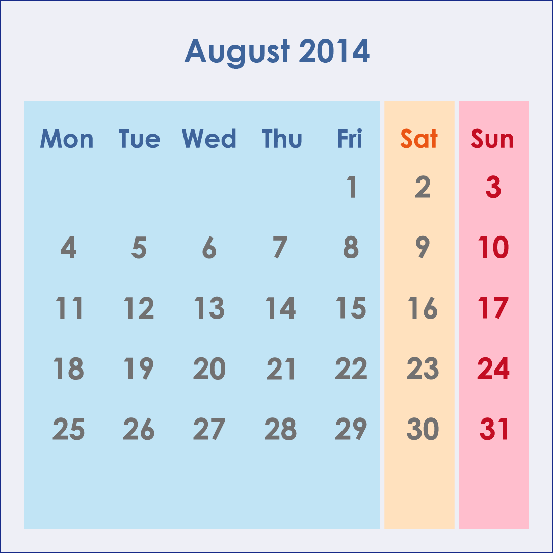 オーストラリアのカレンダー2014年8月