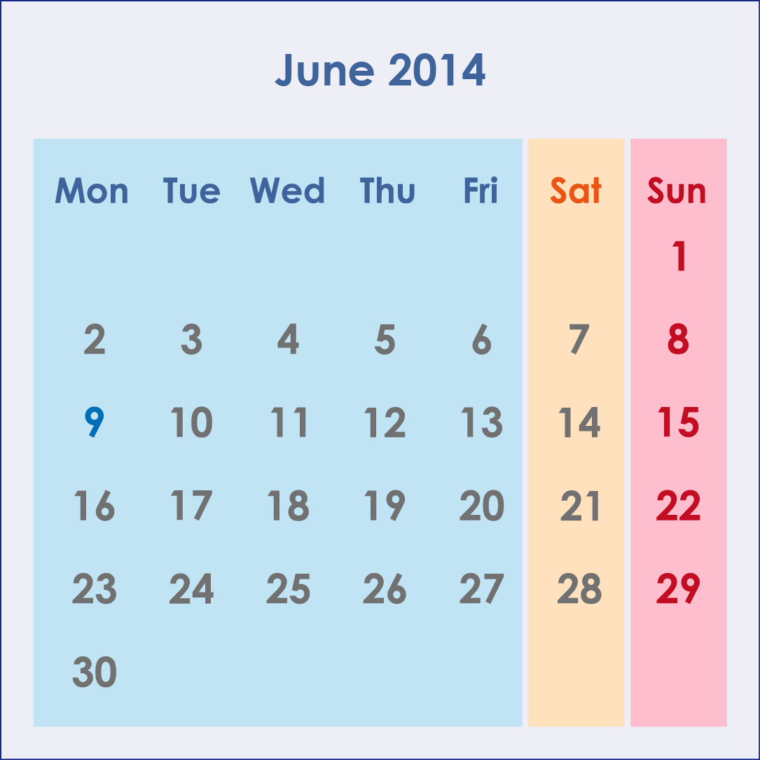 オーストラリアのカレンダー2014年6月