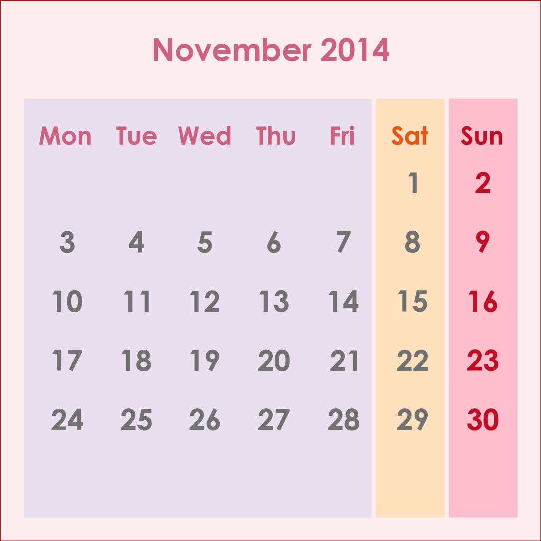 オーストラリアのカレンダー2014年10月