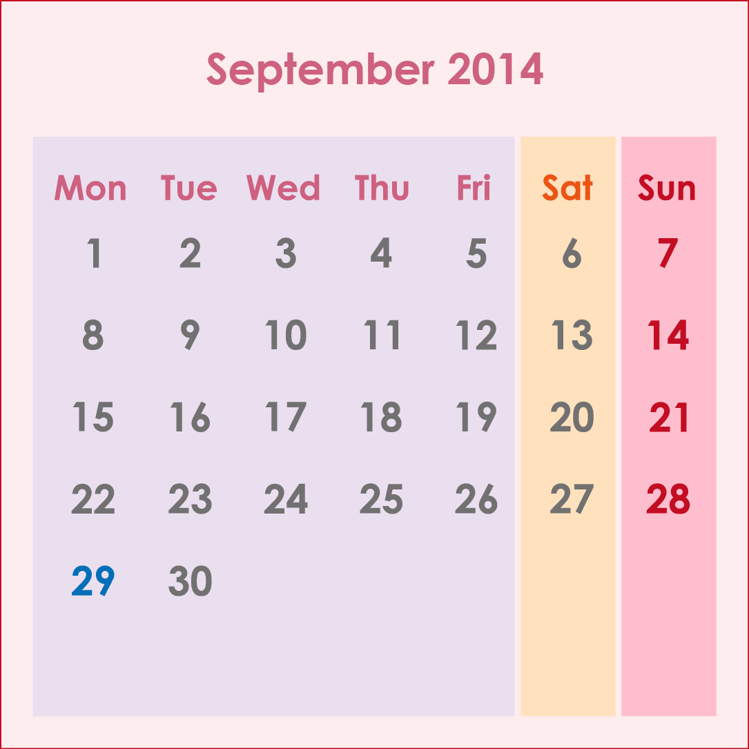 オーストラリアのカレンダー2014年9月