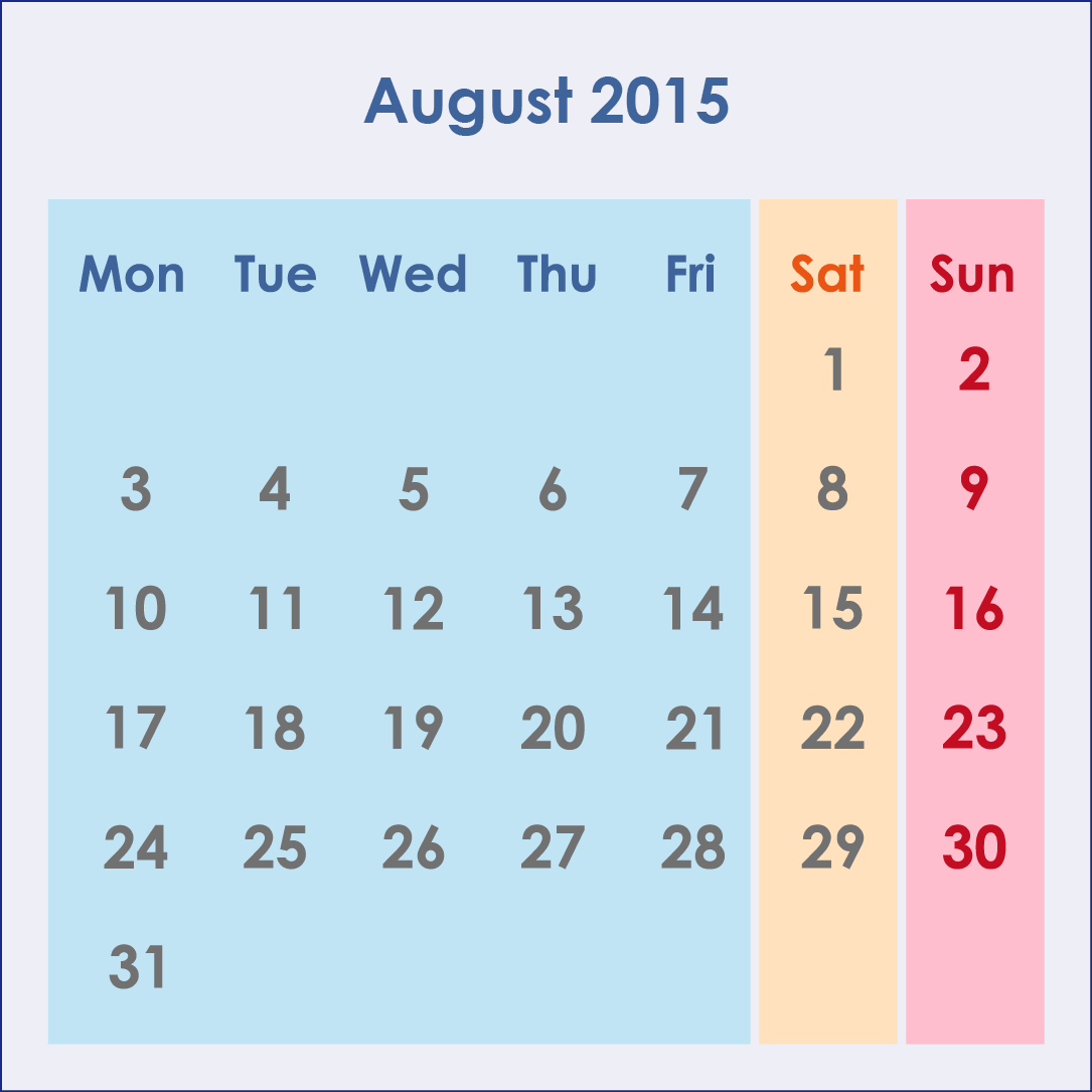 オーストラリアのカレンダー2015年8月