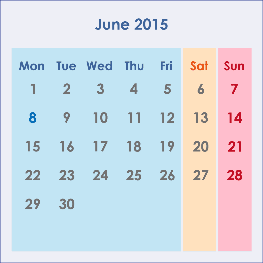 オーストラリアのカレンダー2015年6月