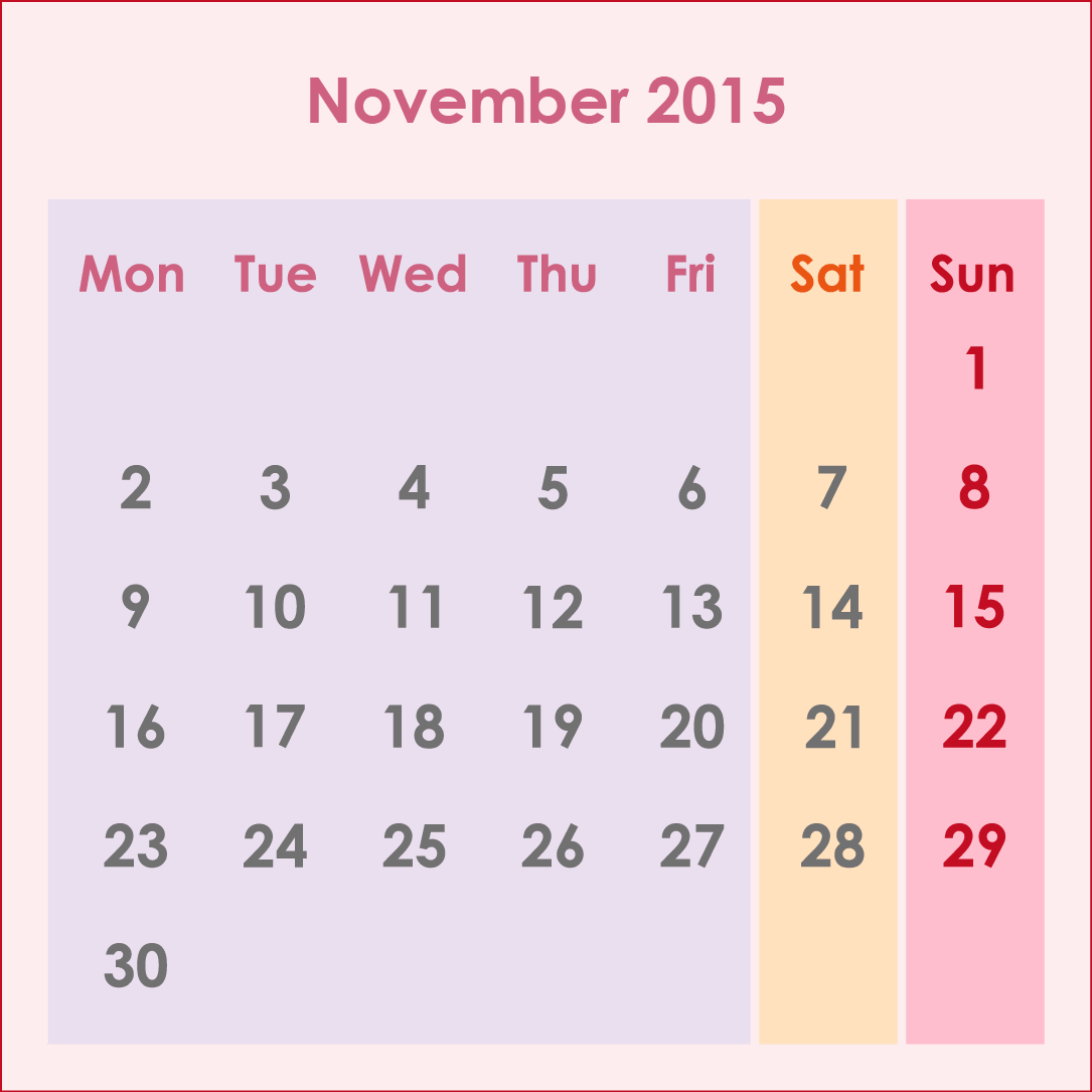 オーストラリアのカレンダー2015年10月